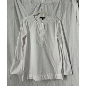 Brooks Brothers White Long Sleeve Tunic Top Size 8 Cotton Blend Button